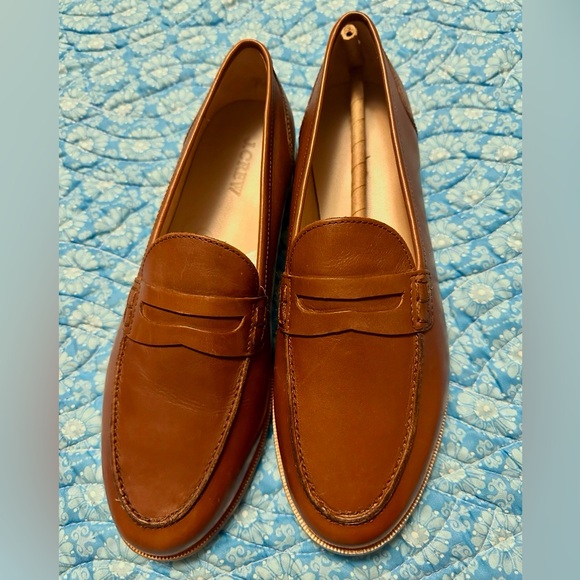 NEW J Crew Ryan Penny Loafers Flats Shoes Womens Size 9.5 Brown Leather Slip On - Picture 1 of 5